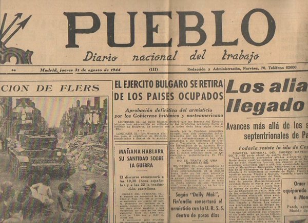 PUEBLO. DIARIO NACIONAL DEL TRABAJO. AÑO V. NUM. 1.287. MADRID, …