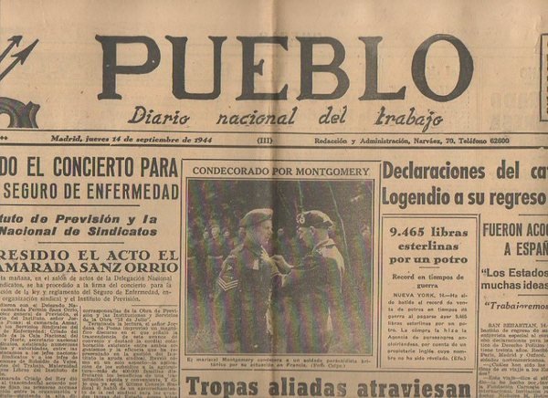 PUEBLO. DIARIO NACIONAL DEL TRABAJO. AÑO V. NUM. 1.299. MADRID, …