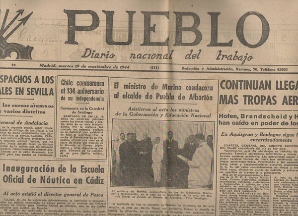 PUEBLO. DIARIO NACIONAL DEL TRABAJO. AÑO V. NUM. 1.303. MADRID, …