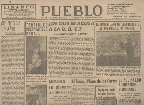 PUEBLO. AÑO VII. NUM. 2.108. MADRID, JUEVES 26 DE DICIEMBRE …