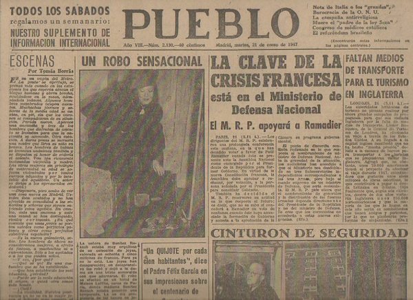 PUEBLO. AÑO VIII. NUM. 2.130. MADRID, MARTES, 21 DE ENERO …