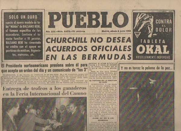 PUEBLO. AÑO XIV. NUM. 4.279. MADRID, SABADO 6 JUNIO 1953.