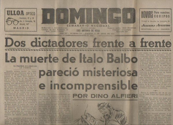 DOMINGO. SEMANARIO NACIONAL. AÑO XV. N. 738. MADRID, 15 DE …