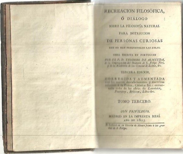 RECREACION FILOSOFICA, O DIALOGO SOBRE LA FILOSOFIA NATURAL PARA INSTRUCCION …