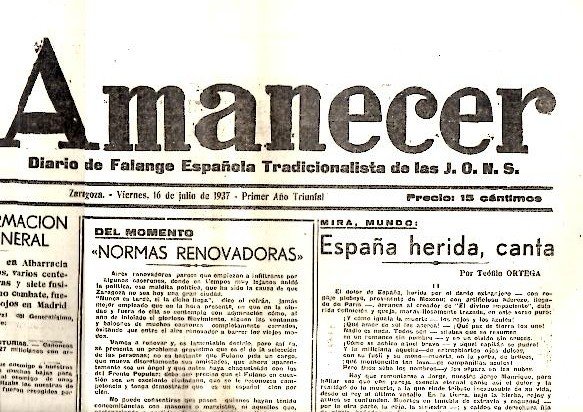 AMANECER. DIARIO DE FALANGE ESPAÑOLA TRADICIONALISTA DE LAS JONS. AÑO …