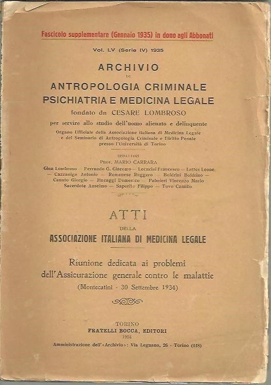 ARCHIVIO DI ANTROPOLOGIA CRIMINALE PSICHIATRIA E MEDICINA LEGALE FONDATO DA …