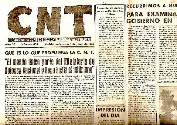 CNT. ORGANO DE LA CONFEDERACION NACIONAL DEL TRABAJO. AÑO VI. …