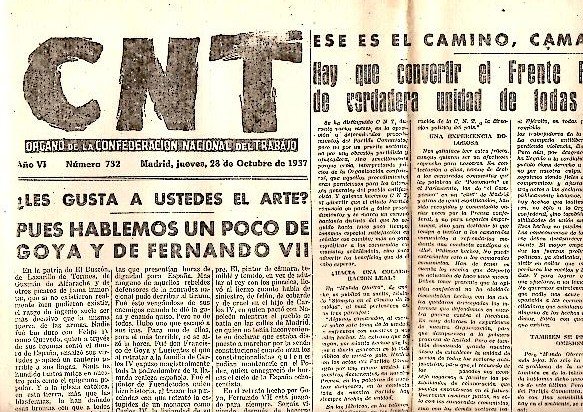 CNT. ORGANO DE LA CONFEDERACION NACIONAL DEL TRABAJO. AÑO VI. …