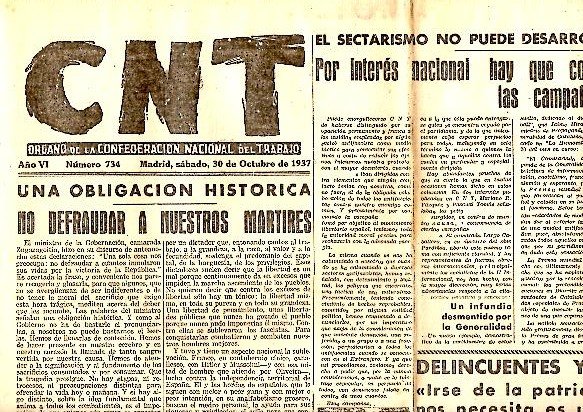 CNT. ORGANO DE LA CONFEDERACION NACIONAL DEL TRABAJO. AÑO VI. …