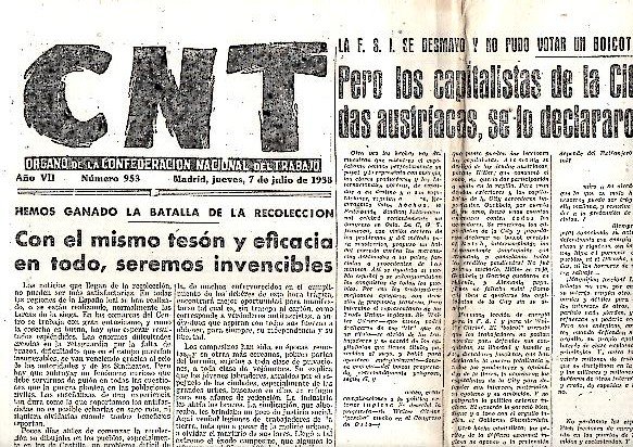 CNT. ORGANO DE LA CONFEDERACION NACIONAL DEL TRABAJO. AÑO VII. …