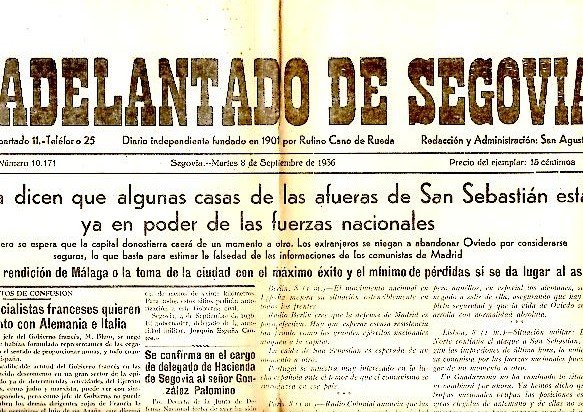 EL ADELANTADO DE SEGOVIA. AÑO XXXVI. N. 10171. 8-SEPTIEMBRE-1936.