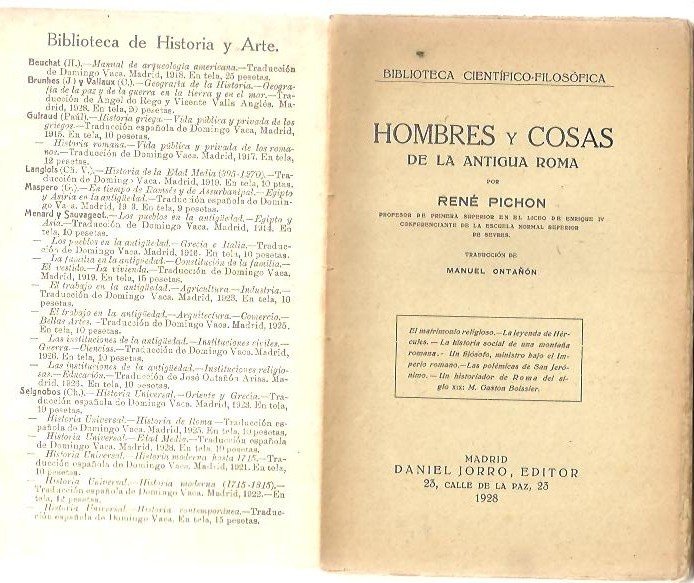 HOMBRES Y COSAS DE LA ANTIGUA ROMA.