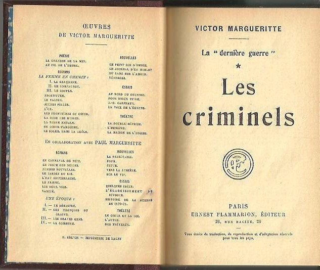 LA DENIERE GUERRE. I. LES CRIMINELS.