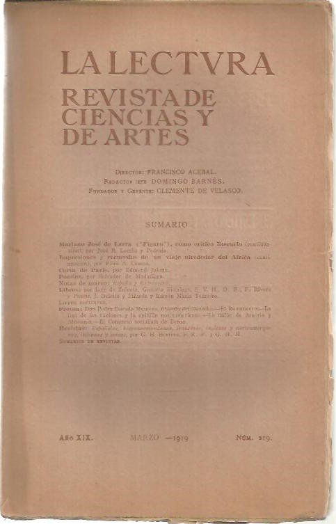 LA LECTURA. REVISTA DE CIENCIAS Y DE ARTES. AÑO XIX. …
