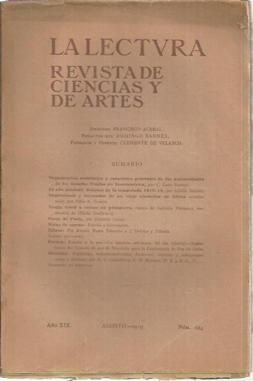 LA LECTURA. REVISTA DE CIENCIAS Y DE ARTES. AÑO XIX. …