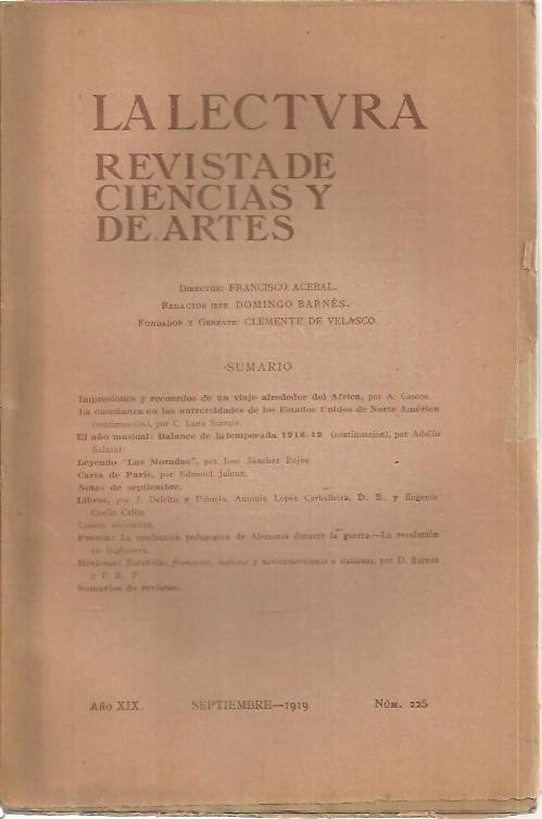 LA LECTURA. REVISTA DE CIENCIAS Y DE ARTES. AÑO XIX. …