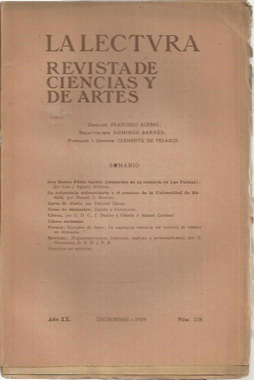LA LECTURA. REVISTA DE CIENCIAS Y DE ARTES. AÑO XX. …