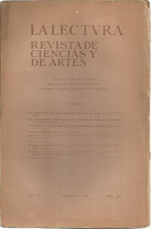 LA LECTURA. REVISTA DE CIENCIAS Y DE ARTES. AÑO XX. …