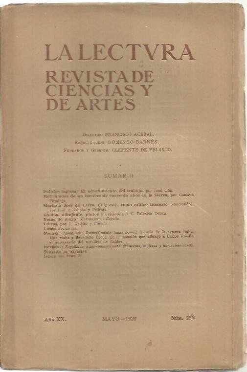 LA LECTURA. REVISTA DE CIENCIAS Y DE ARTES. AÑO XX. …