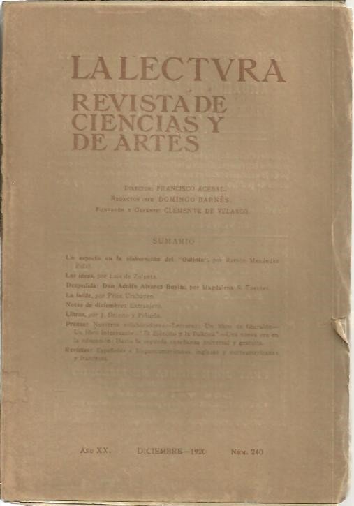 LA LECTURA. REVISTA DE CIENCIAS Y DE ARTES. AÑO XX. …