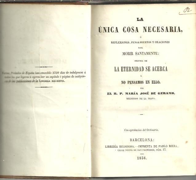 LA UNICA COSA NECESARIA, O REFLEXIONES, PENSAMIENTOS Y ORACIONES PARA …
