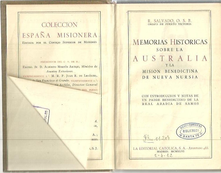 MEMORIAS HISTORICAS SOBRE LA AUSTRALIA Y LA MISION BENEDICTINA DE …