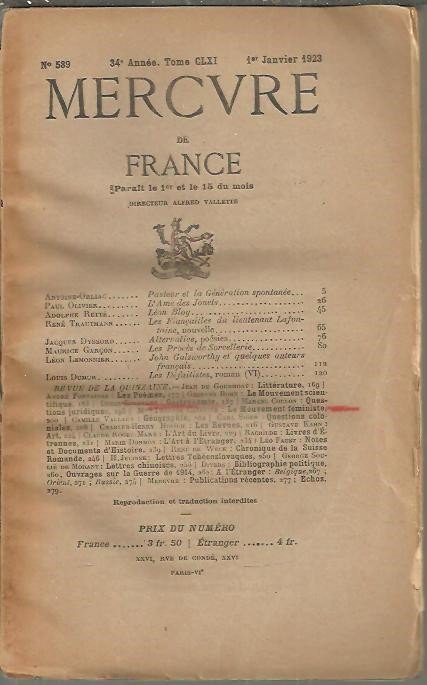 MERCURE DE FRANCE. TOME CLXI. NUM. 589.