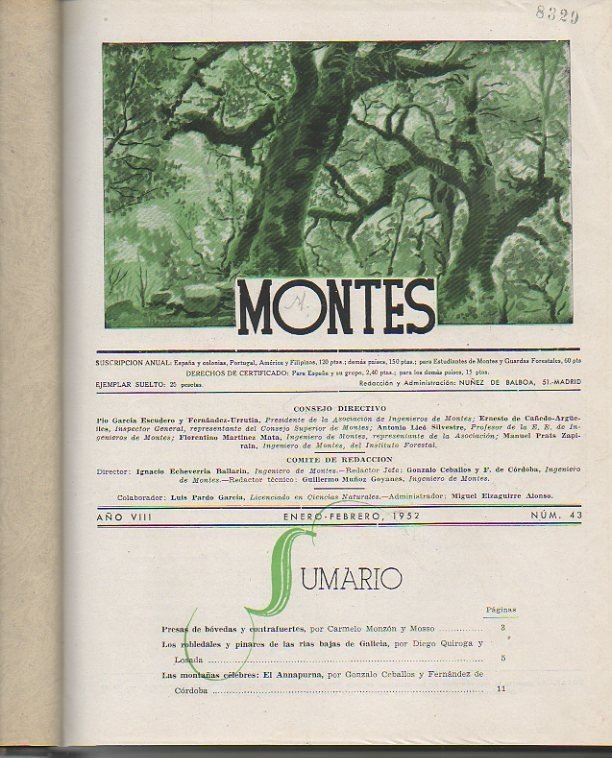 MONTES. PUBLICACION DEL CUERPO DE INGENIEROS DE MONTES. 1952. N. …