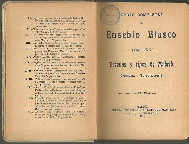 OBRAS COMPLETAS DE EUSEBIO BLASCO. TOMO XIII. ESCENAS Y TIPOS …