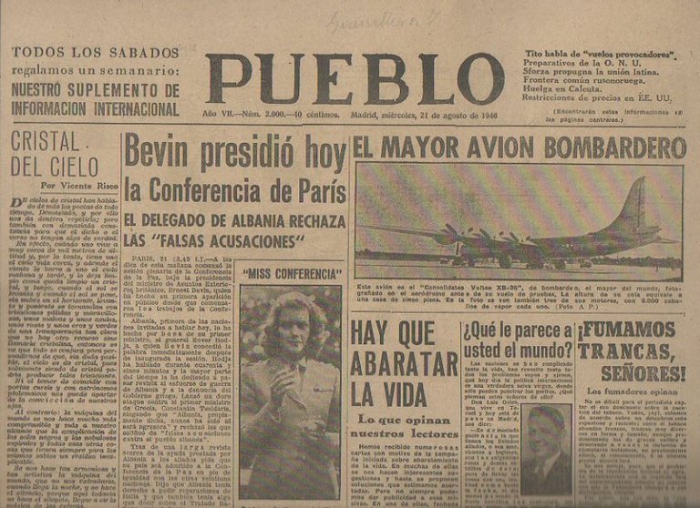 PUEBLO. AÑO VII. NUM. 2.000. MADRID, MIERCOLES, 21 DE AGOSTO …