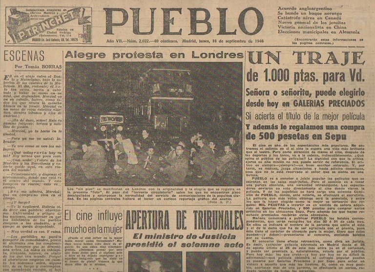 PUEBLO. AÑO VII. NUM. 2.022. MADRID, LUNES, 16 DE SEPTIEMBRE …