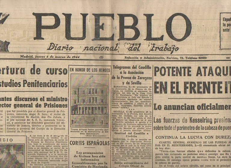 PUEBLO. DIARIO NACIONAL DEL TRABAJO. AÑO V. NUM. 1.133. MADRID, …