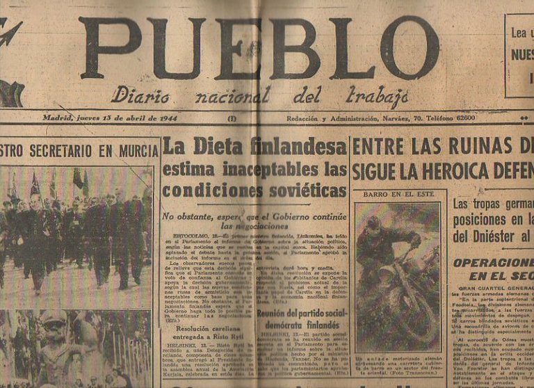 PUEBLO. DIARIO NACIONAL DEL TRABAJO. AÑO V. NUM. 1.167. MADRID, …