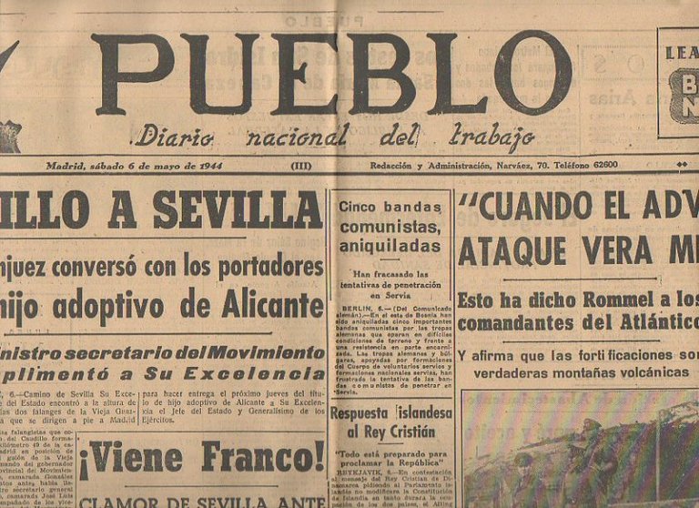 PUEBLO. DIARIO NACIONAL DEL TRABAJO. AÑO V. NUM. 1.187. MADRID, …