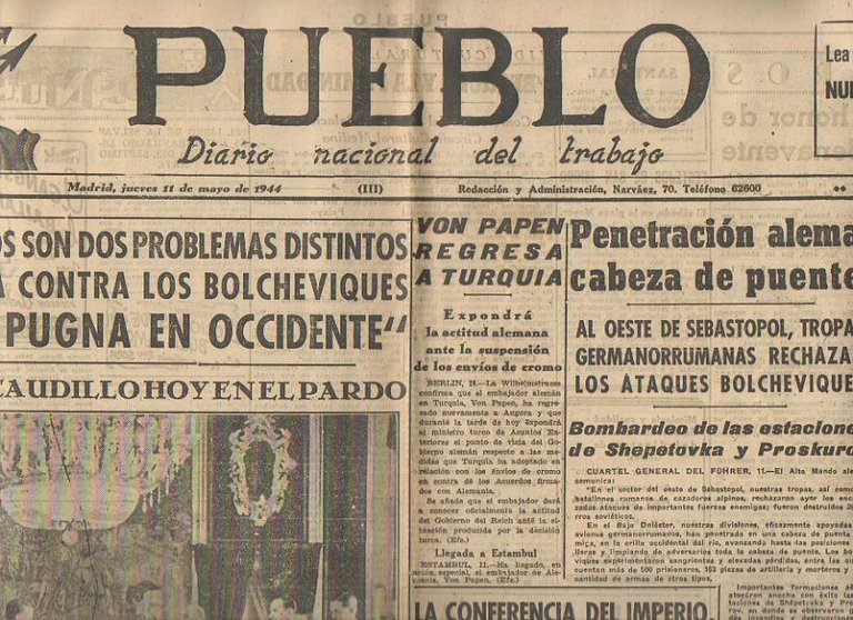 PUEBLO. DIARIO NACIONAL DEL TRABAJO. AÑO V. NUM. 1.191. MADRID, …