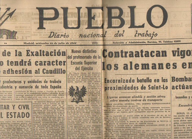 PUEBLO. DIARIO NACIONAL DEL TRABAJO. AÑO V. NUM. 1.244. MADRID, …