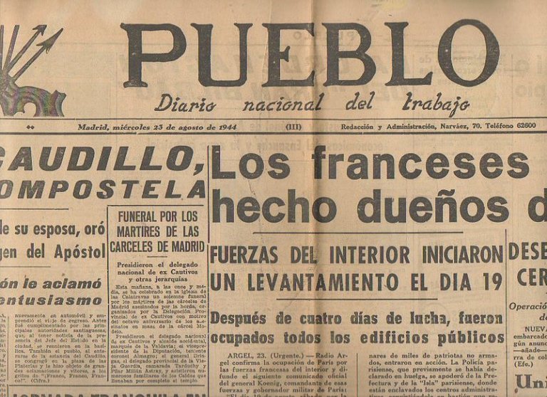 PUEBLO. DIARIO NACIONAL DEL TRABAJO. AÑO V. NUM. 1.280. MADRID, …