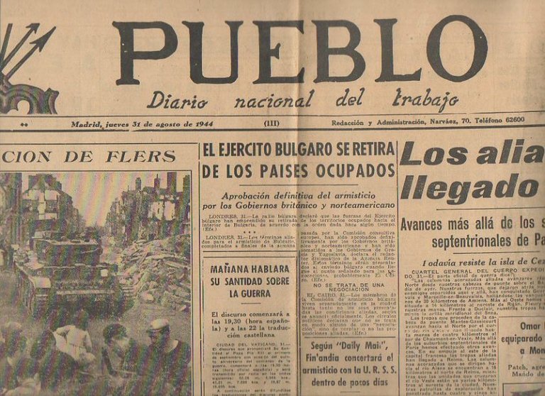 PUEBLO. DIARIO NACIONAL DEL TRABAJO. AÑO V. NUM. 1.287. MADRID, …