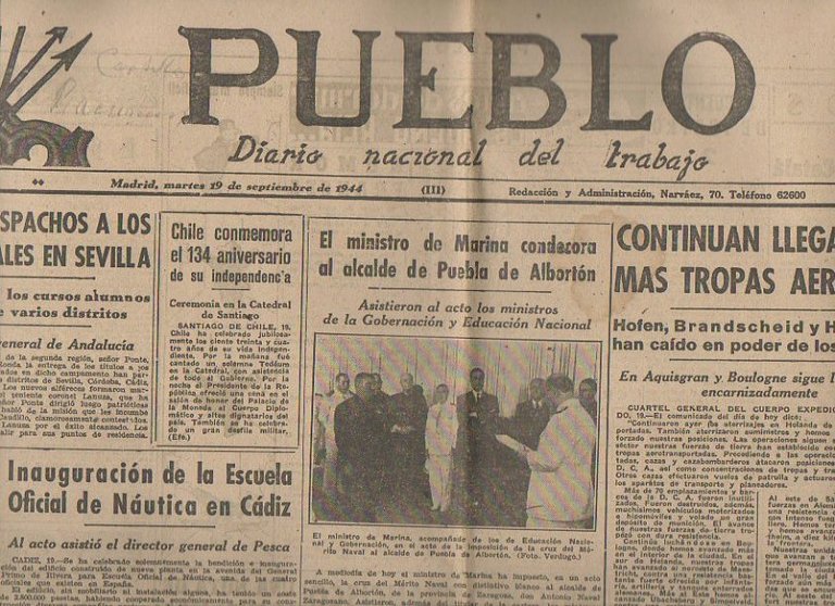 PUEBLO. DIARIO NACIONAL DEL TRABAJO. AÑO V. NUM. 1.303. MADRID, …