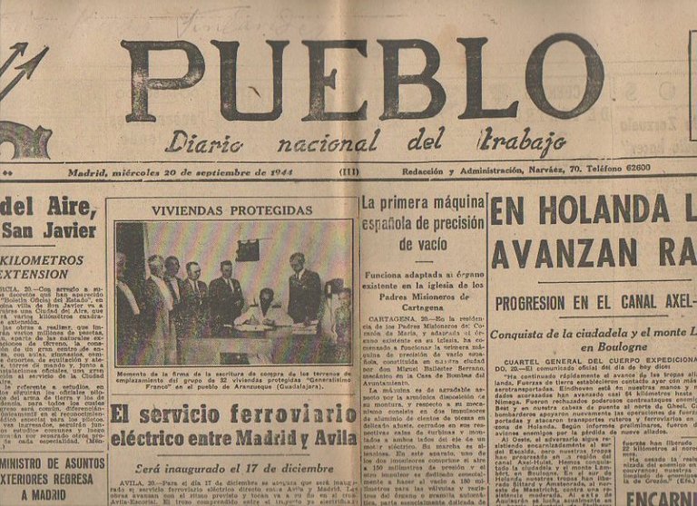 PUEBLO. DIARIO NACIONAL DEL TRABAJO. AÑO V. NUM. 1.304. MADRID, …