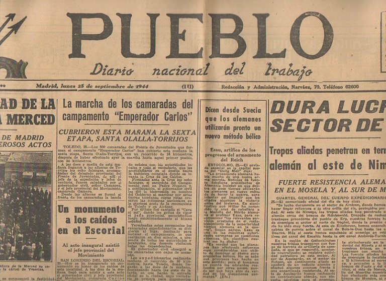 PUEBLO. DIARIO NACIONAL DEL TRABAJO. AÑO V. NUM. 1.308. MADRID, …