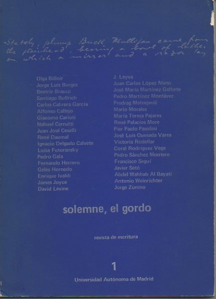 SOLEMNE, EL GORDO. REVISTA DE ESCRITURA. N. 1.