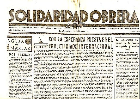 SOLIDARIDAD OBRERA. AIT. AÑO VIII. N.1545. 26-MARZO-1937.