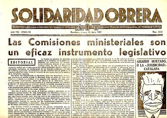 SOLIDARIDAD OBRERA. AIT. AÑO VIII. N.1612. 11-JUNIO-1937.