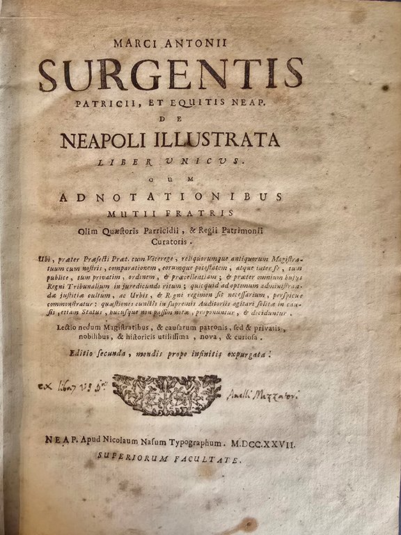 De Neapoli illustrata. Liber unicus cum adnotationibus Mutii fratis. | Immagine Gallery 2