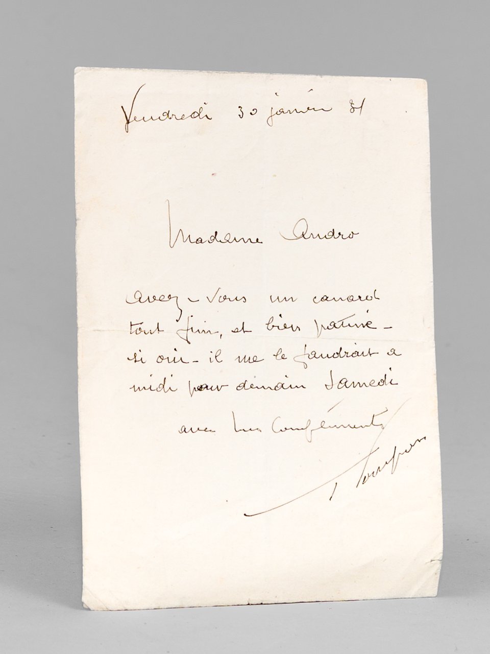 [ 1 lettre autographe signée, datée du 30 janvier 1931 …