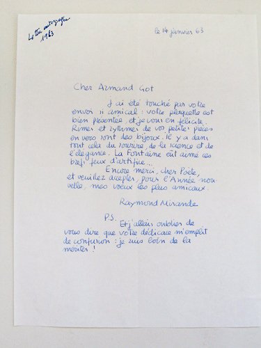 1 Lettre autographe signée du poète et émailleur bordelais Raymond …