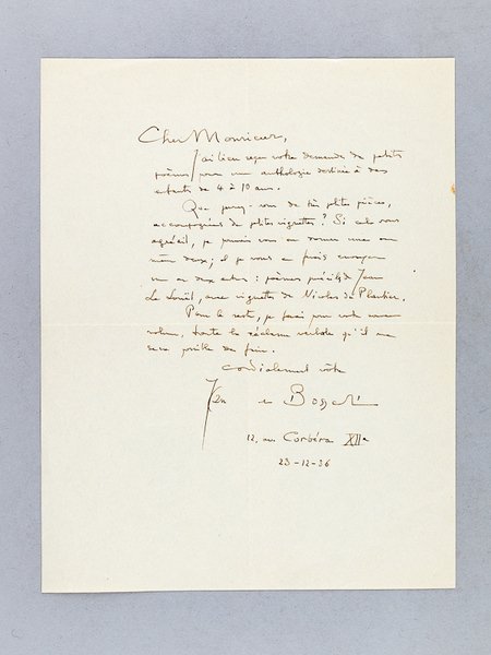 Lettre autographe signée datée du 23 décembre 1936 [ adressée …