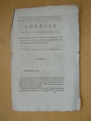 Convention Nationale. Adresse aux Français, imprimée par ordre de la …
