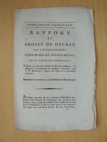 Convention Nationale. Rapport et Projet de Décret sur l'établissement d'une …